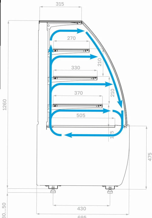 Витрина кондитерская CARBOMA FLANDRIA 2 STANDARD K70 VV 1,3-1 2.0 (RAL 9005)