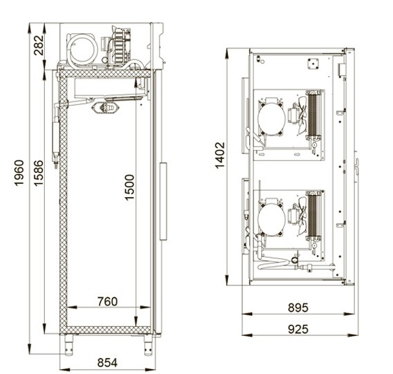 Шкаф холодильный Polair из нержавеющей стали двухсекционный CC214-G