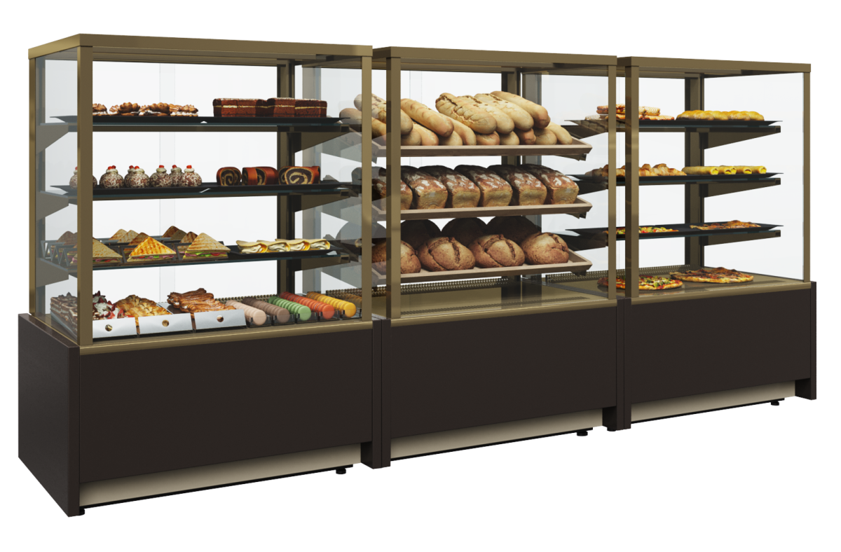 Витрина нейтральная кондитерская CARBOMA KC70 N 1,3-1 LIGHT 9006-9005 (Нейтральная 1,3 Сarboma Cube ТЕХНО)