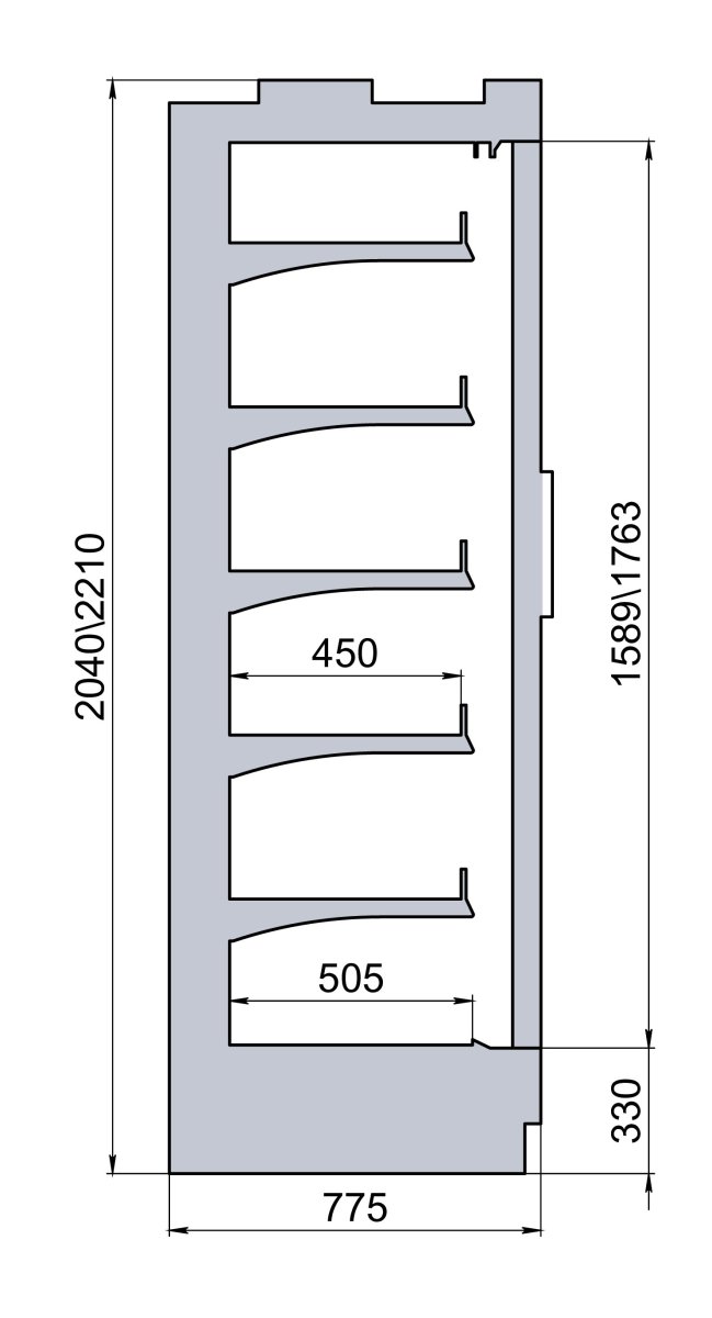 Пристенные охлаждаемые стеллажи POLAIR Monte Maxi S/SH